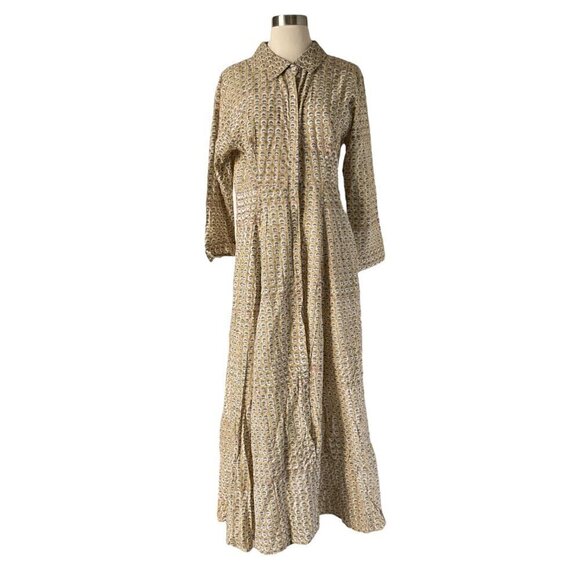 India Amory Shirt Dress Size 3 Floral Block Print Green Tan - Picture 9 of 9